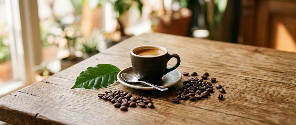 "Taza de café con alimentos probióticos y prebióticos representando salud digestiva — NutriPsicoGen