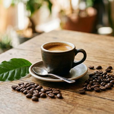 "Taza de café con alimentos probióticos y prebióticos representando salud digestiva — NutriPsicoGen