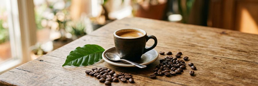 "Taza de café con alimentos probióticos y prebióticos representando salud digestiva — NutriPsicoGen