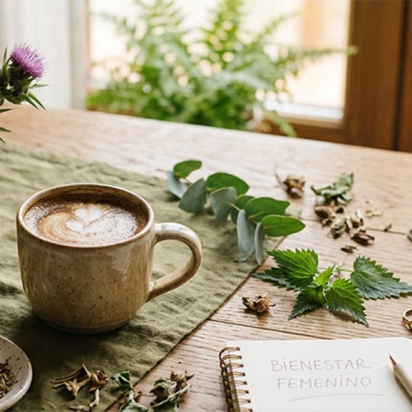 Taza de café y café verde representando la investigación sobre café y síndrome de ovario poliquístico — NutriPsicoGen