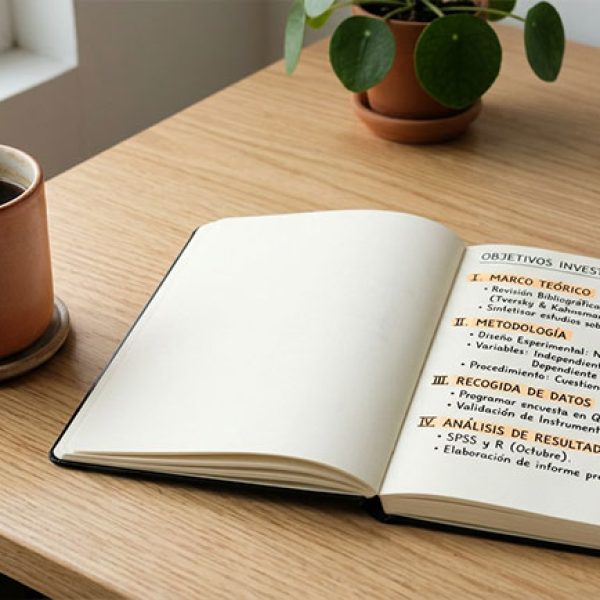 Cuaderno con objetivos de investigación nutricional sobre el café y taza de café — NutriPsicoGen